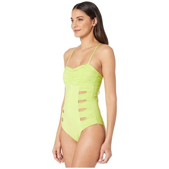 SOLUNA Skies One Piece Shirred Side Swimsuit Lime M - Picture 2 of 10